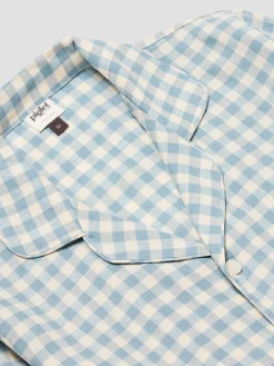 Men's Warm Blue Gingham Linen Pajama Shirt