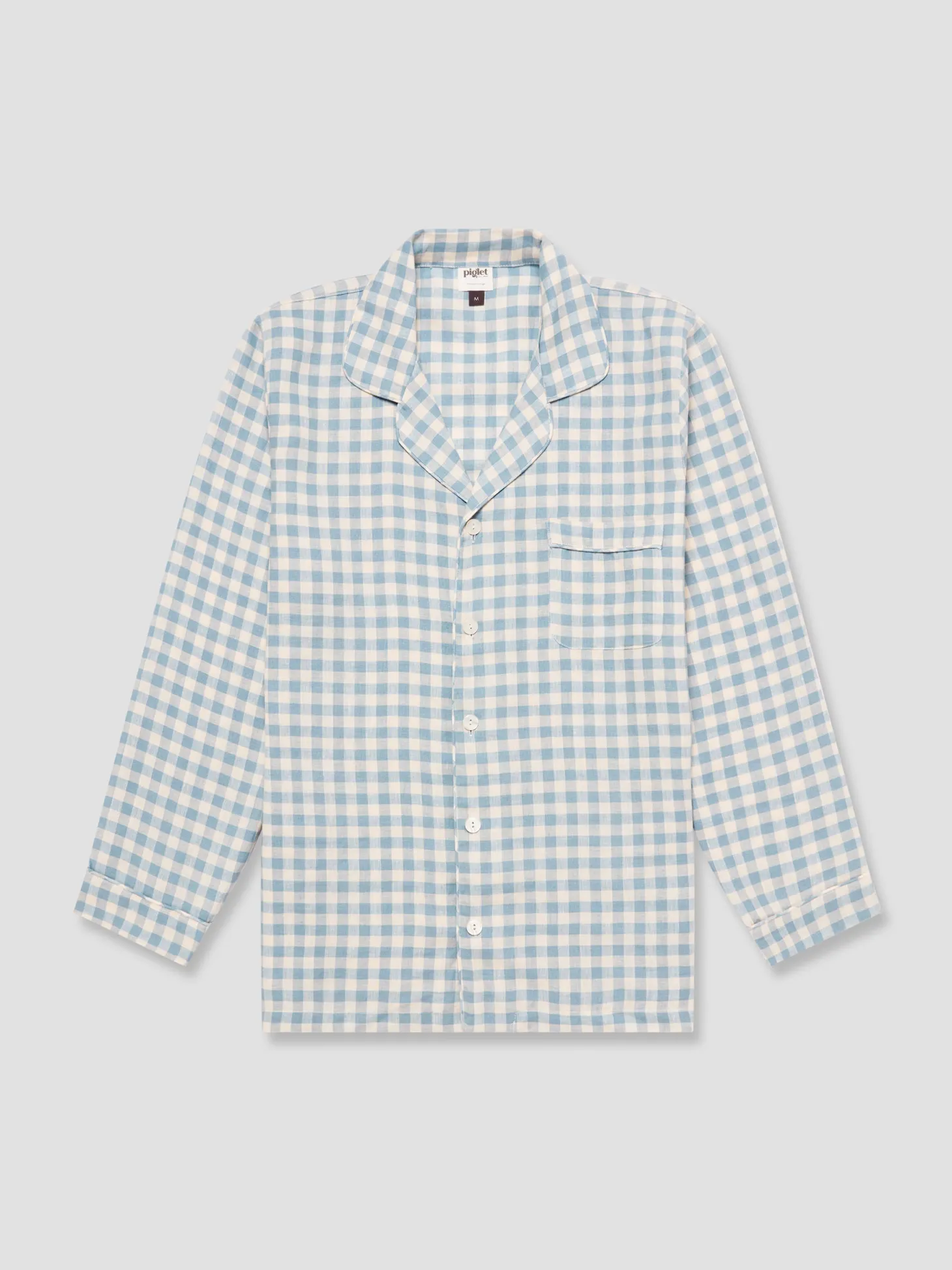 Men's Warm Blue Gingham Linen Pajama Shirt