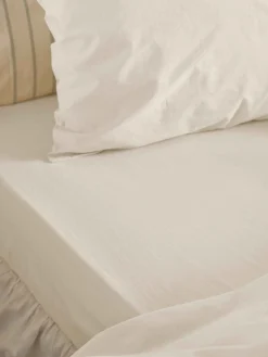 Mindful Cream Washed Cotton Percale Fitted Sheet