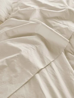 Mindful Cream Washed Cotton Percale Flat Sheet