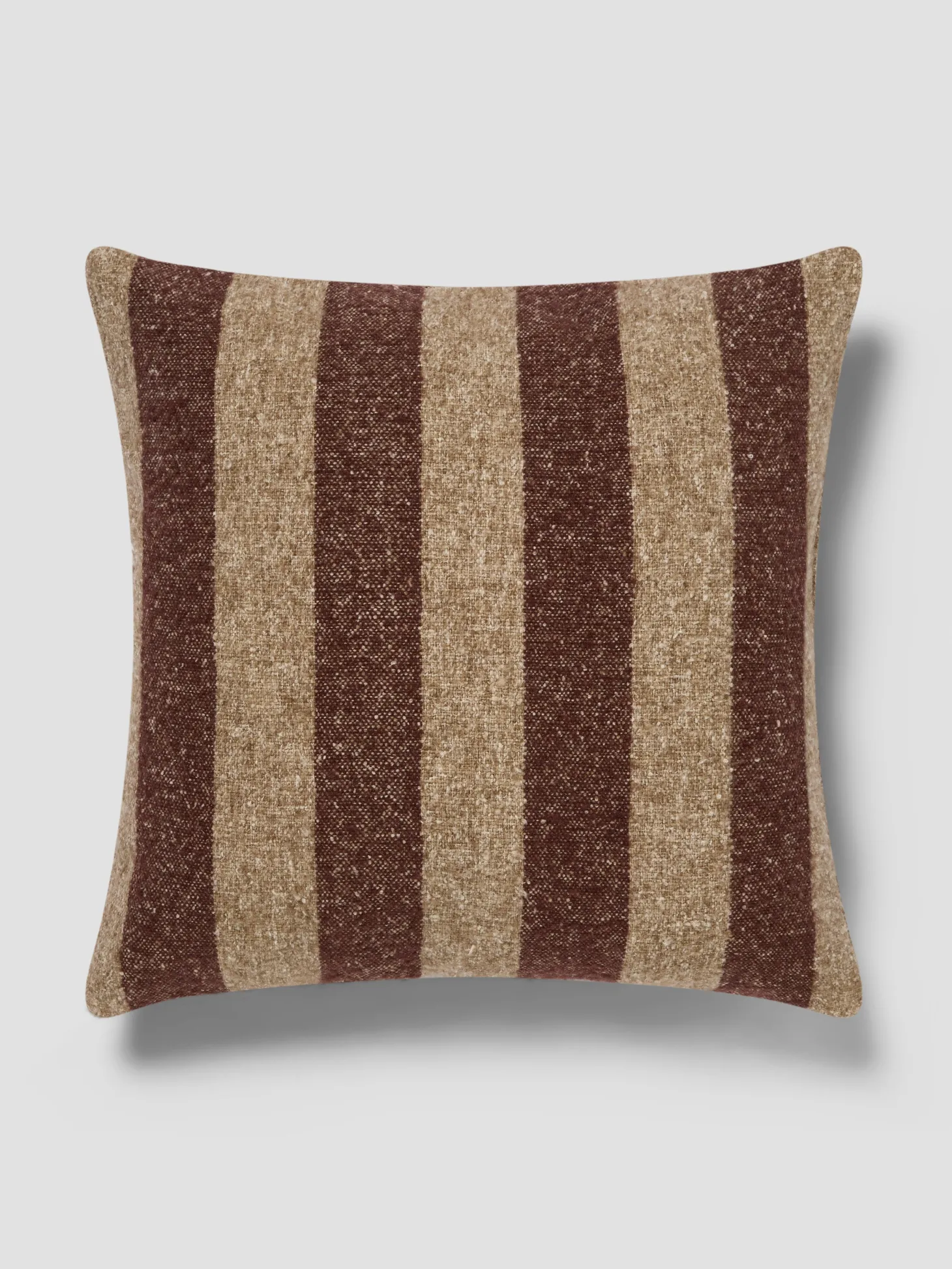 Mocha & Oatmeal Wide Stripe Wool Square Cushion Cover