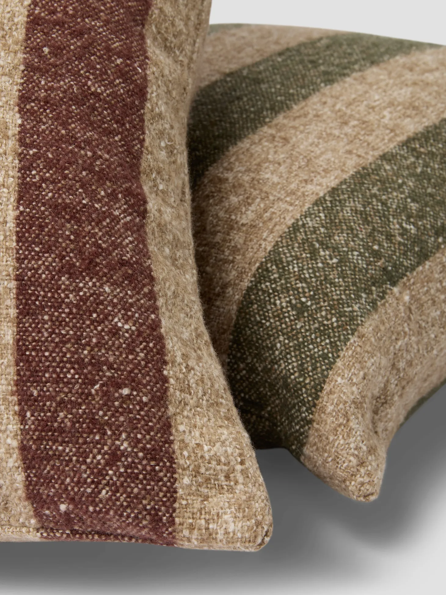 Mocha & Oatmeal Wide Stripe Wool Square Cushion Cover