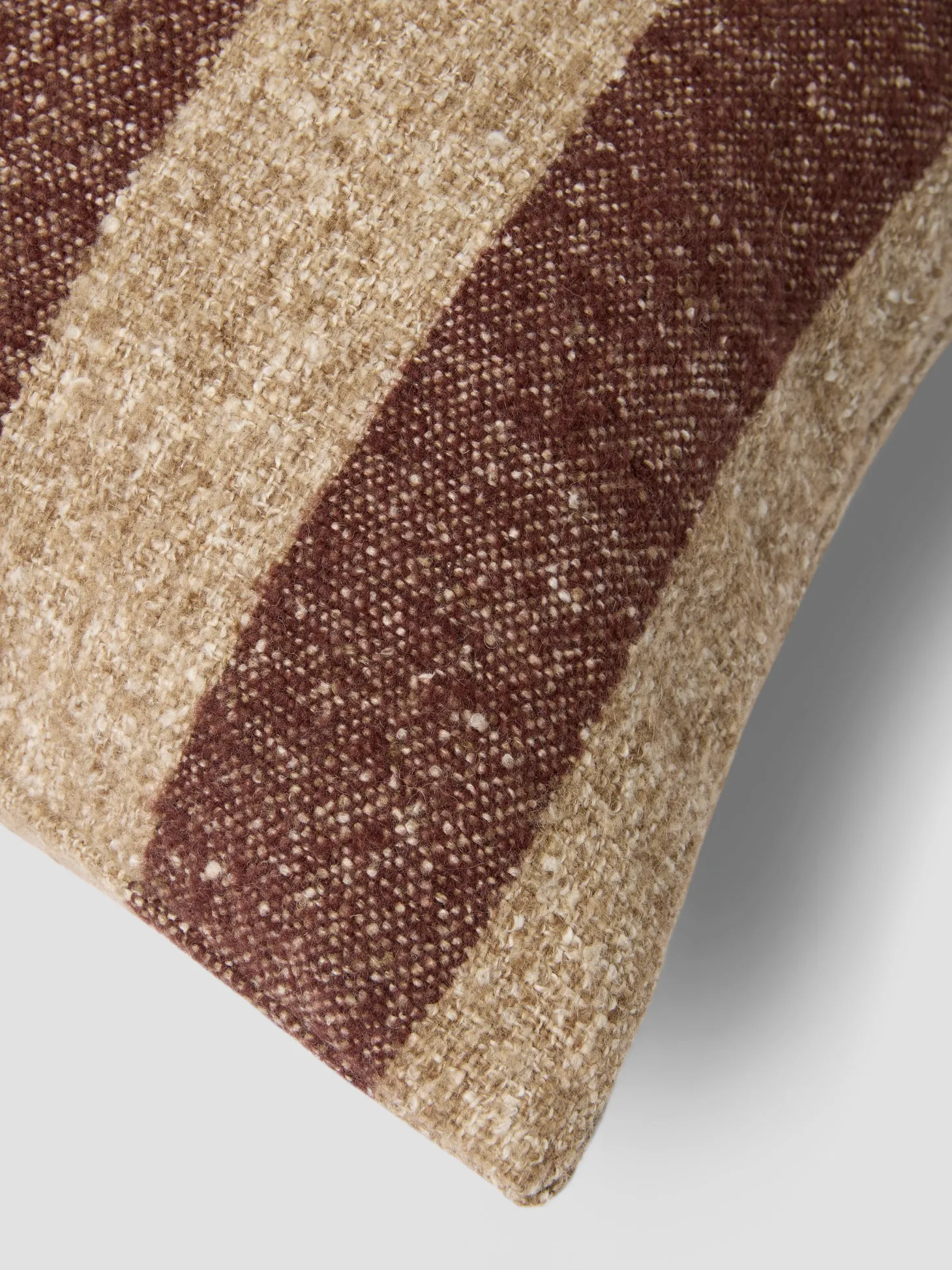 Mocha & Oatmeal Wide Stripe Wool Square Cushion Cover