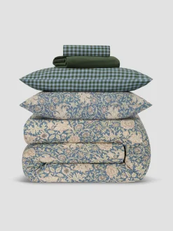 Morris & Co & Fern Green Gingham Linen Blend Bedding Set