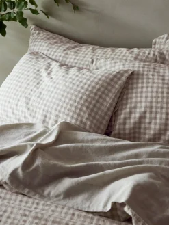 Mushroom Gingham Linen Blend Square Pillowcases (Pair)