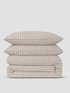 Mushroom Gingham Linen Blend Duvet Set