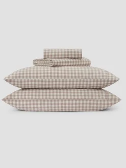 Mushroom Gingham Linen Blend Sheet Set