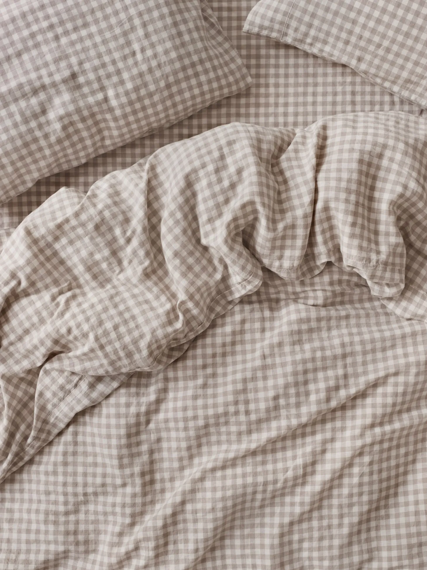 Mushroom Gingham 100% Linen Duvet Cover