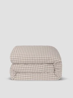 Mushroom Gingham 100% Linen Duvet Cover