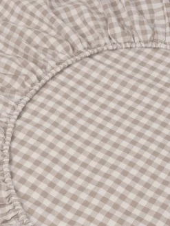 Mushroom Gingham 100% Linen Fitted Sheet