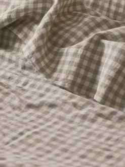 Mushroom Gingham 100% Linen Flat Sheet