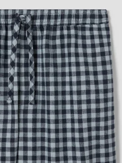 Navy & Sky Blue Gingham Linen Blend Pants