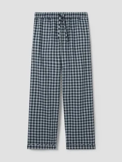 Navy & Sky Blue Gingham Linen Blend Pants