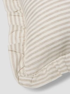 Oatmeal Stripe Frill Linen Blend Filled Cushion