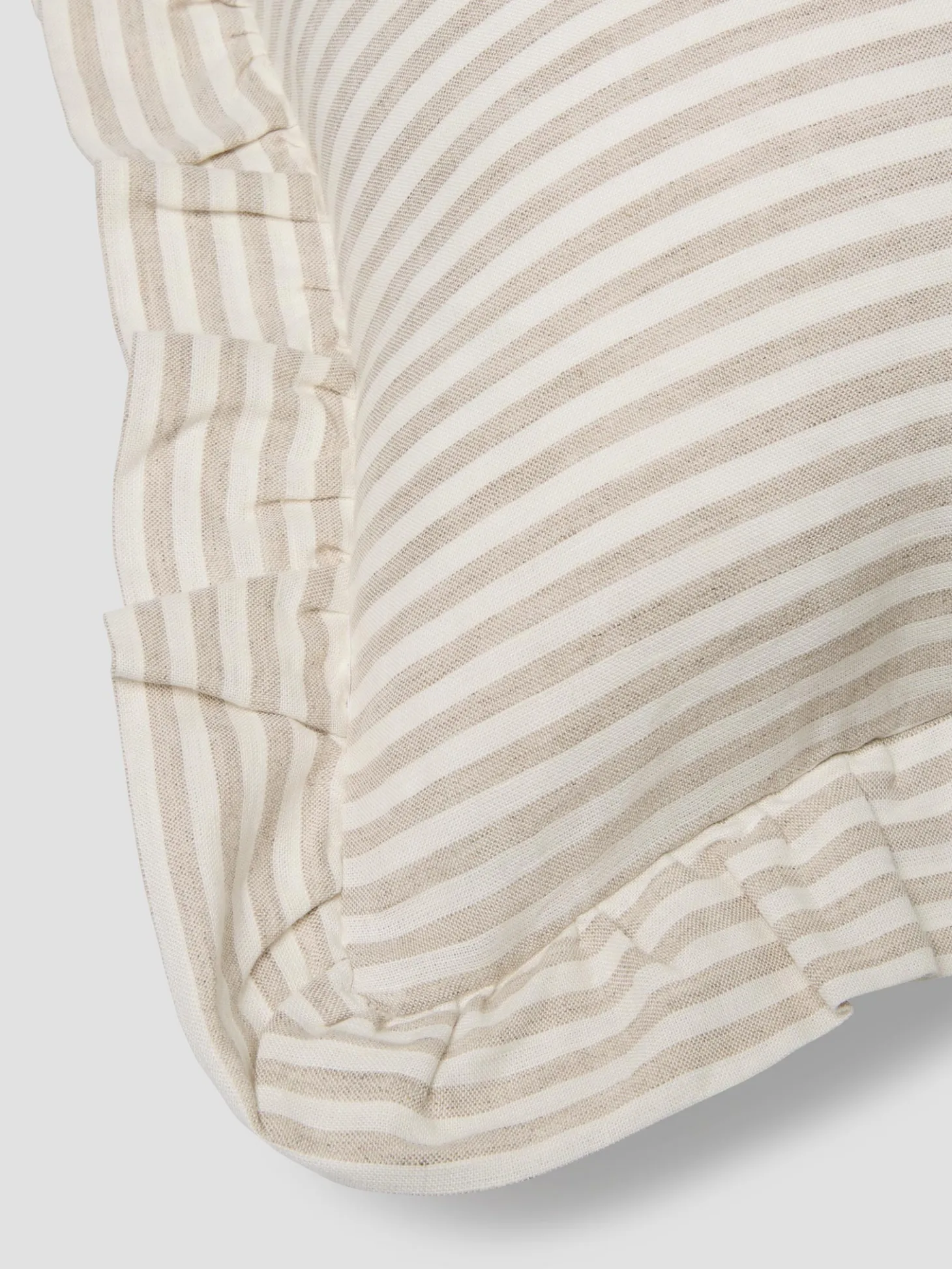 Oatmeal Stripe Frill Linen Blend Filled Cushion