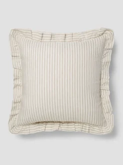 Oatmeal Stripe Frill Linen Blend Filled Cushion