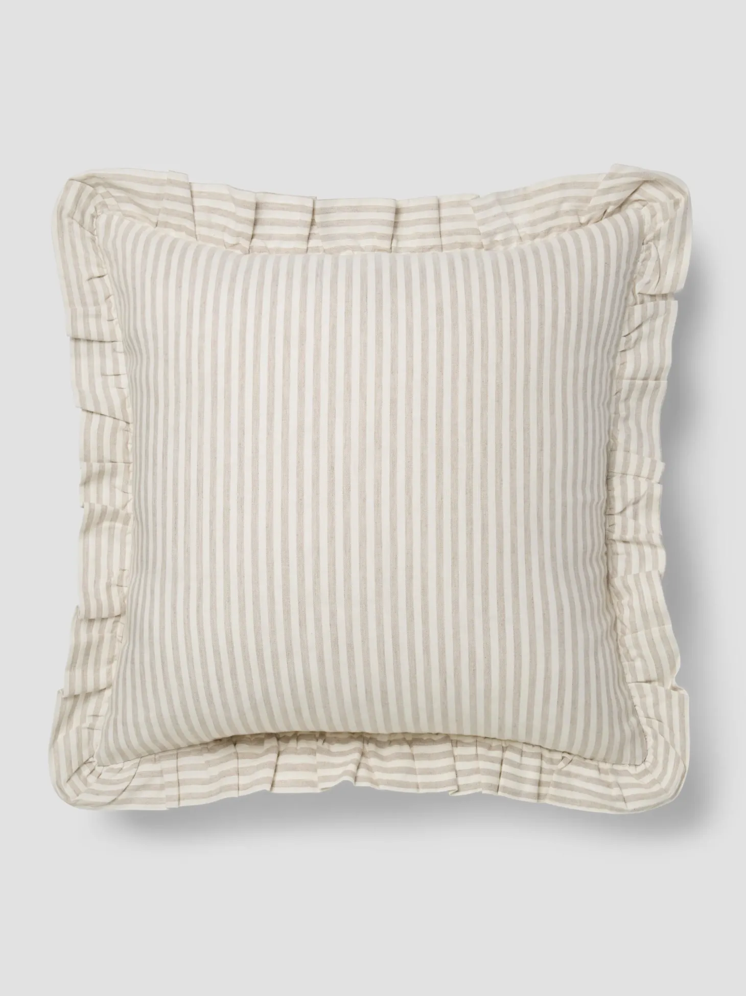 Oatmeal Stripe Frill Linen Blend Filled Cushion