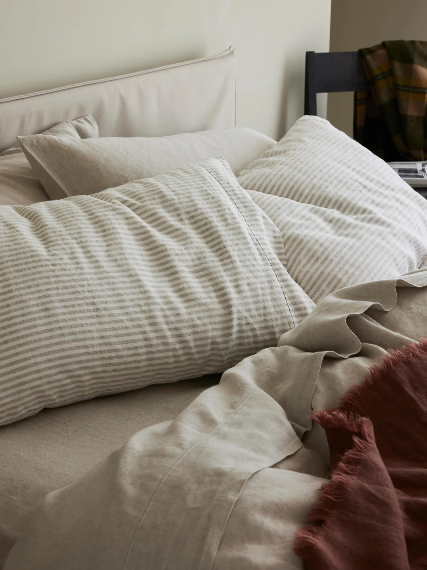 Oatmeal Stripe 100% Linen Pillowcases (Pair)