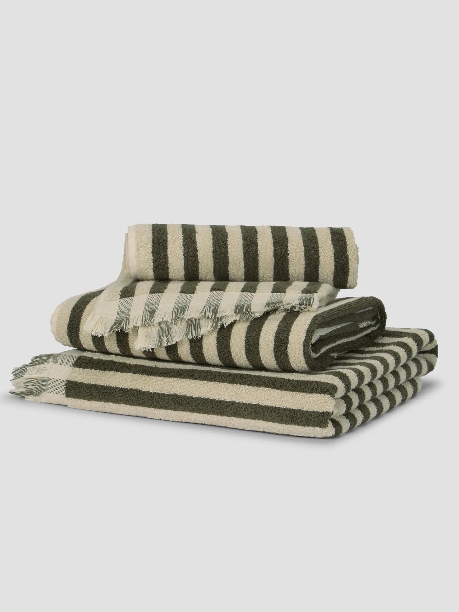 Olive Green Pembroke Stripe Cotton Towels