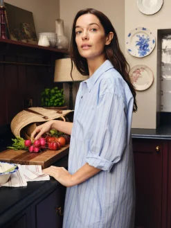 Pale Blue Favorite Shirt Stripe Cotton Nightshirt
