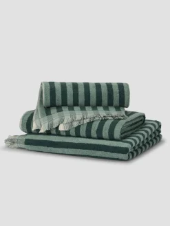 Pine Green Pembroke Stripe Cotton Towels