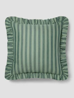 Pine Green Pembroke Stripe Frill Linen Blend Filled Cushion