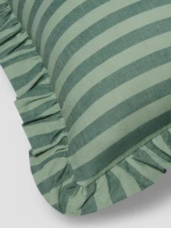 Pine Green Pembroke Stripe Frill Linen Blend Filled Cushion