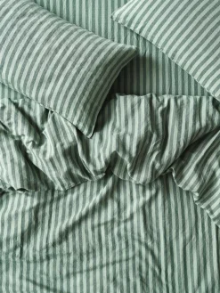 Pine Green Pembroke Stripe 100% Linen Duvet Cover