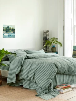 Pine Green Pembroke Stripe 100% Linen Duvet Cover