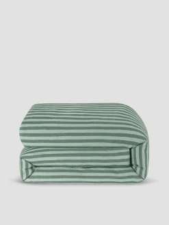 Pine Green Pembroke Stripe 100% Linen Duvet Cover