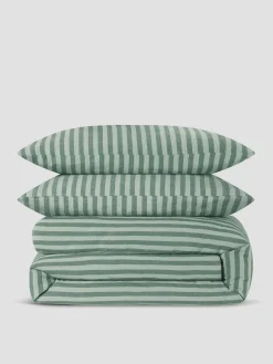 Pine Green Pembroke Stripe Linen Blend Duvet Set