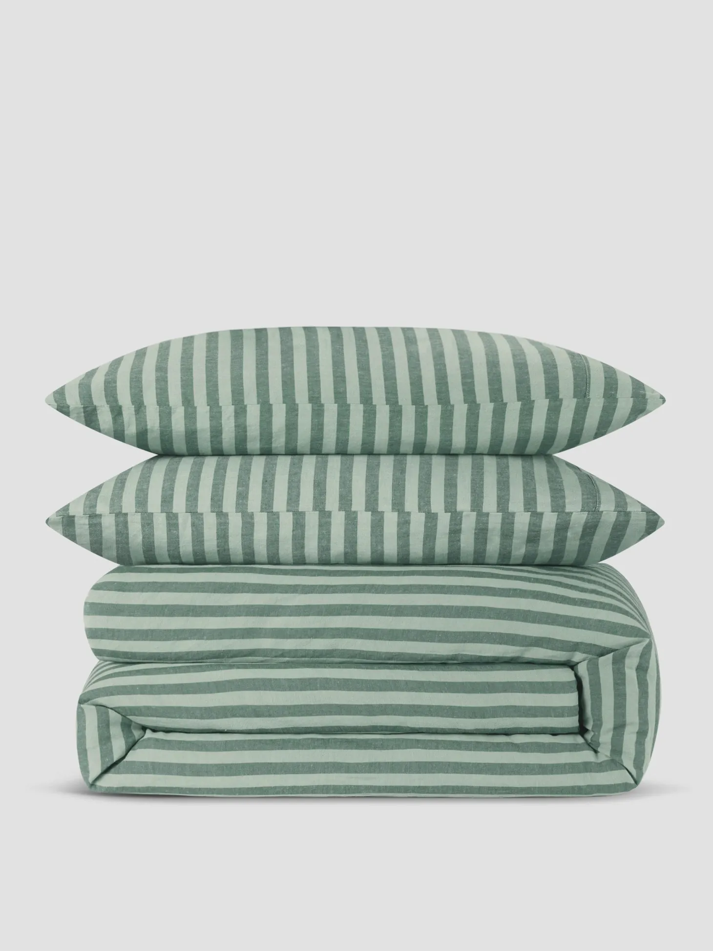 Pine Green Pembroke Stripe Linen Blend Duvet Set