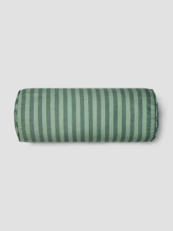 Pine Green Pembroke Stripe Linen Blend Bolster Filled Cushion