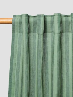Pine Green Pembroke Stripe Linen Blend Curtains (Pair)