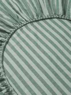 Pine Green Pembroke Stripe 100% Linen Fitted Sheet