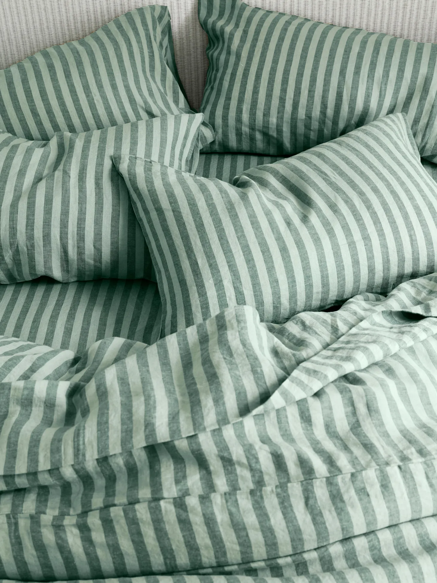 Pine Green Pembroke Stripe 100% Linen Fitted Sheet