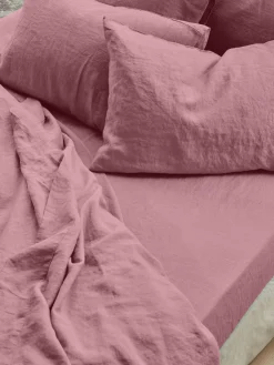 Raspberry 100% Linen Fitted Sheet