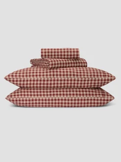 Rhubarb Gingham Linen Blend Sheet Set