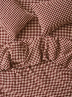 Rhubarb Gingham 100% Linen Duvet Cover