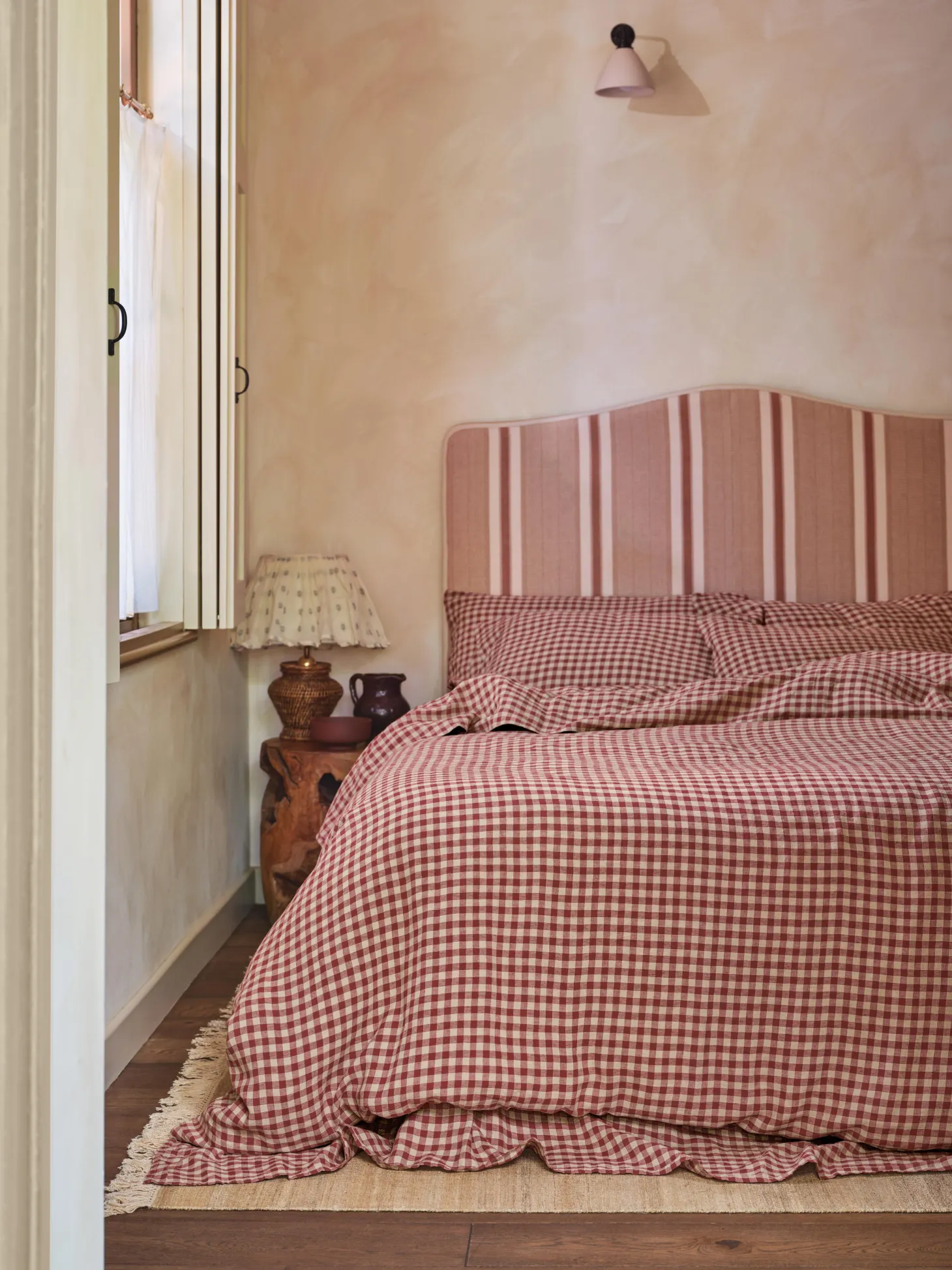 Rhubarb Gingham 100% Linen Duvet Cover