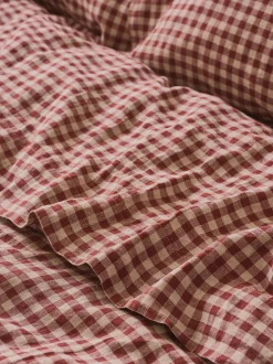 Rhubarb Gingham 100% Linen Flat Sheet