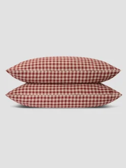 Rhubarb Gingham 100% Linen Pillowcases (Pair)