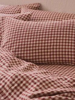 Rhubarb Gingham 100% Linen Pillowcases (Pair)