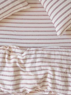 Rhubarb Kemptown Stripe 100% Linen Fitted Sheet