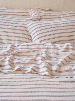 Rhubarb Kemptown Stripe 100% Linen Pillowcase (Pair)