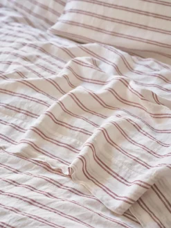 Rhubarb Kemptown Stripe 100% Linen Flat Sheet