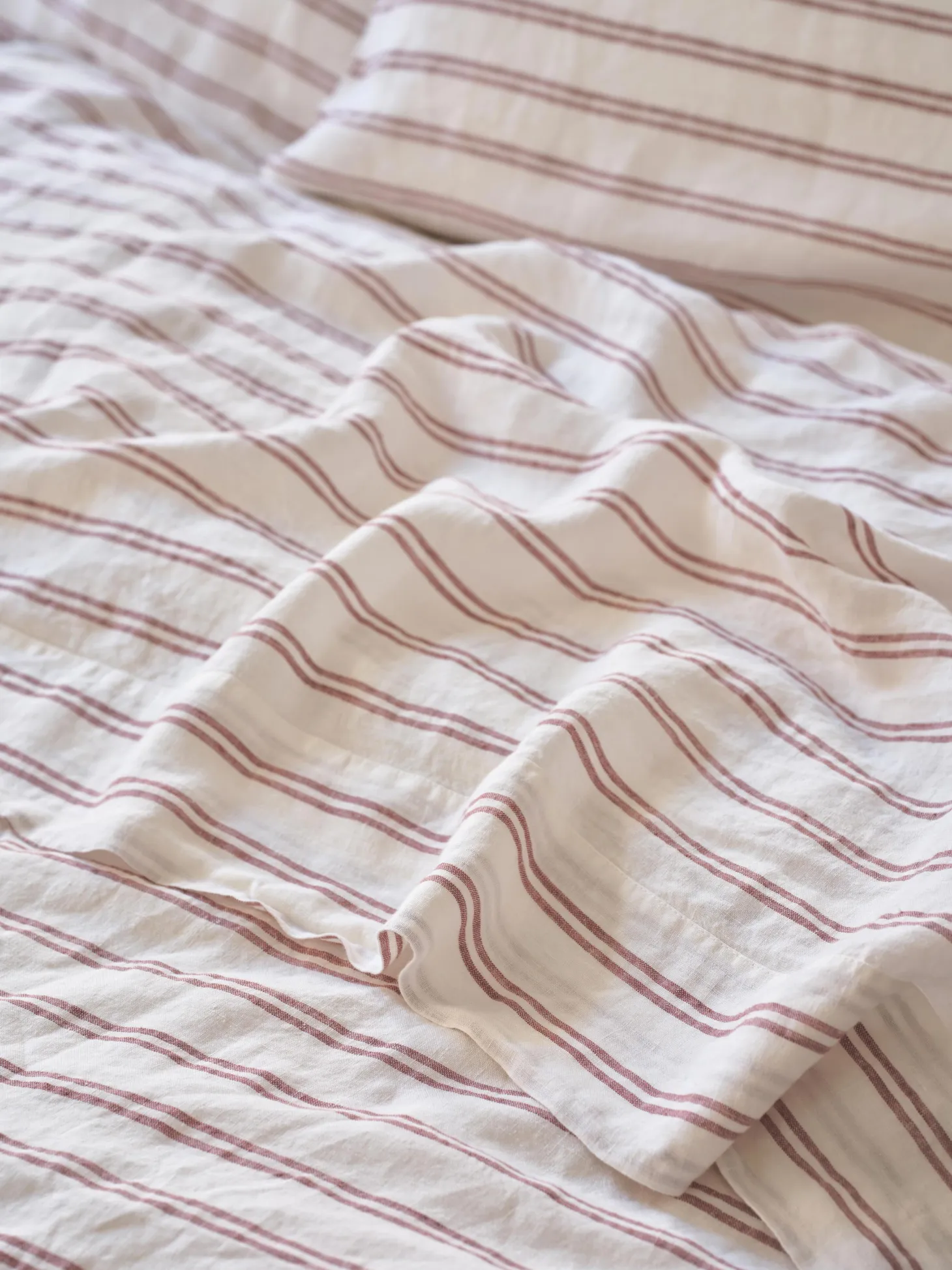 Rhubarb Kemptown Stripe 100% Linen Flat Sheet