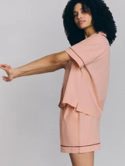 Rose Linen Blend Pajama Short Set