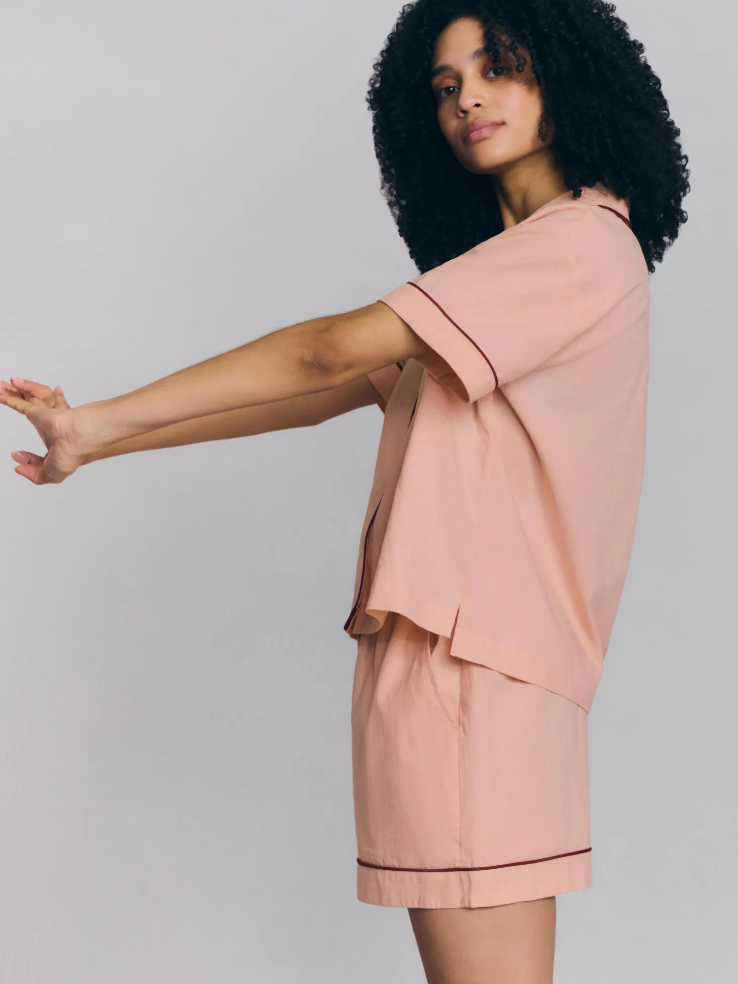 Rose Linen Blend Pajama Short Set