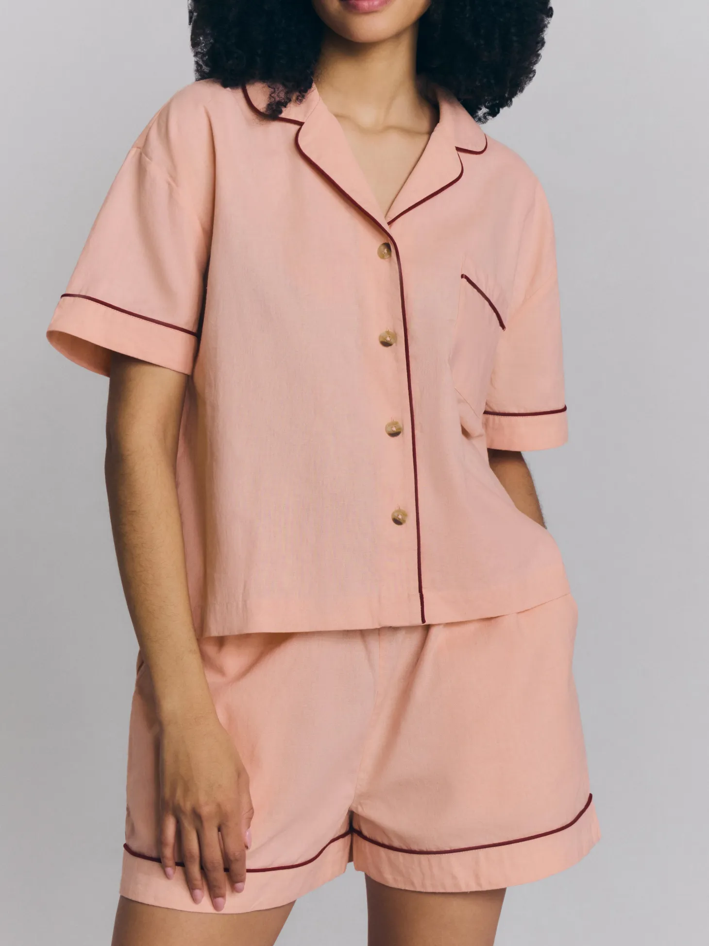 Rose Linen Blend Pajama Short Set
